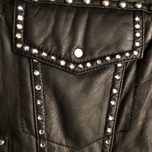 Leather Glam/Metal 80s Rhinestone & Studs Moto Jacket - Picture 4 of 8